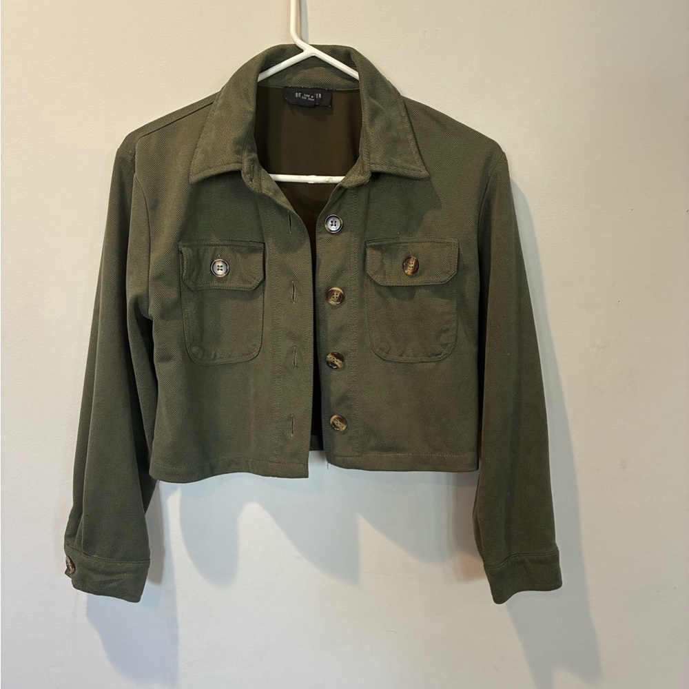 Amy Byer Dark Green Cropped Utility Jacket